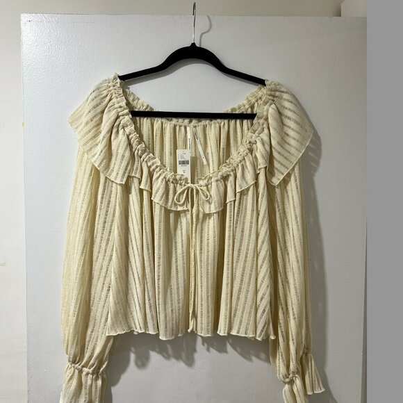 Anthropologie Long-Sleeve Sheer Striped Crop Blouse ✨ - Picture 7 of 9